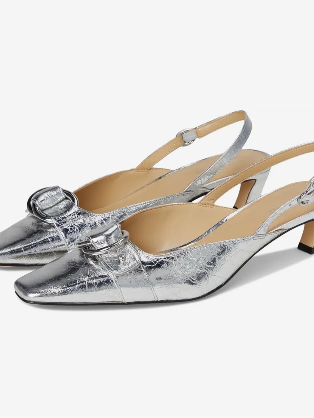Michael Kors Silver Crinkled Leather Slingback Pointed Toe Heel